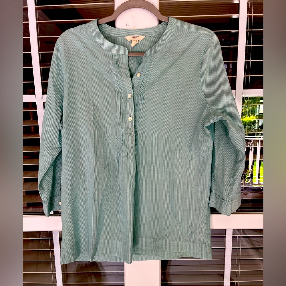 Lands End Canvas Medium green/white stripe pullover cotton shirt